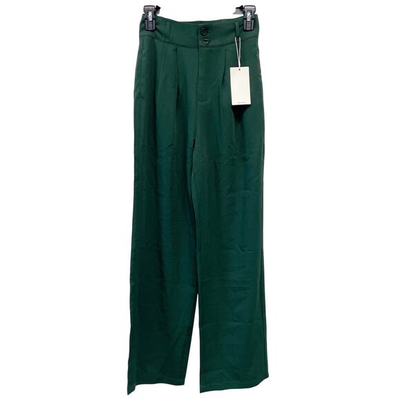 Halara Womens High Waisted Button Green Shirred Straight Leg Work Pants Size M - Picture 2 of 5